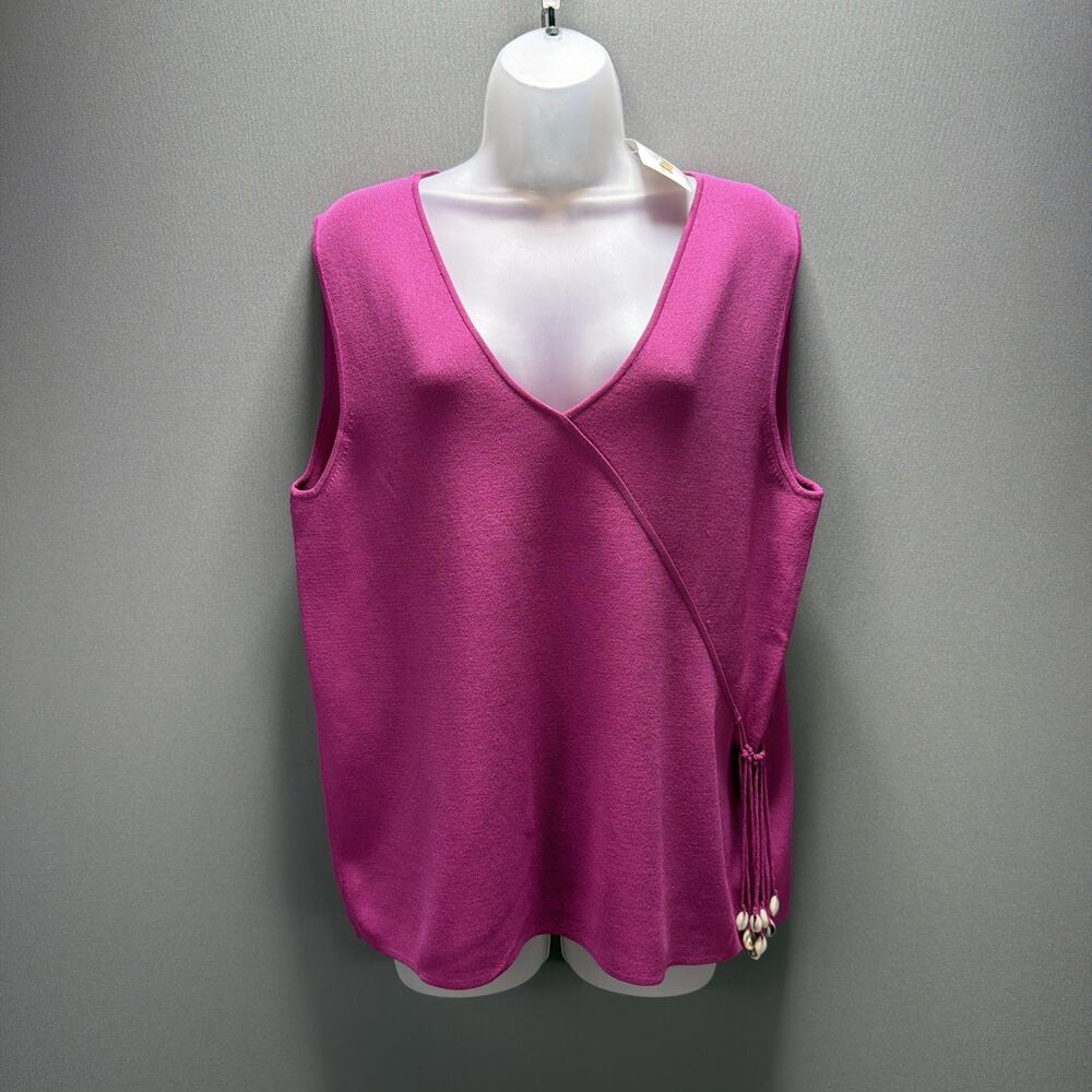cable & gauge KNIT TOP Plus Size 1X Sleeveless FUCHSIA PINK Seashell Detail New